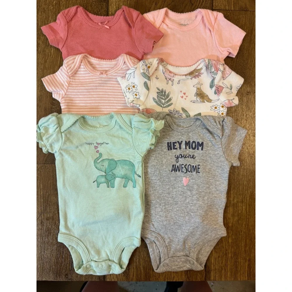 Carters Baby Girl‎ Newborn Outfits Tee Shirts Bodysuits Clothes Lot Mom Awesome
